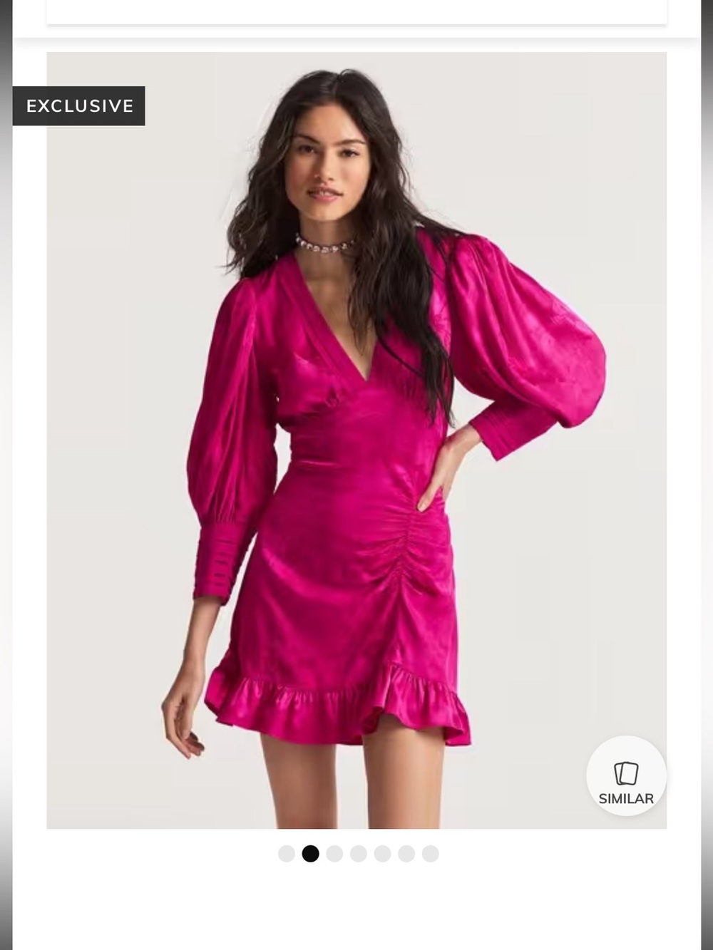 Pink Satin V-Neck Puff-Sleeve Mini Dress